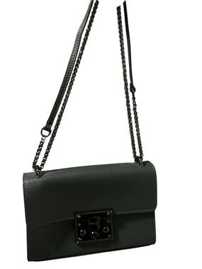 Textured Dark Green Chain Crossbody Bag with Top Handle